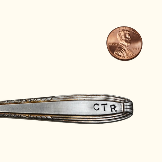 CTR (slight defect on "R") - Stamped Spoon Ring